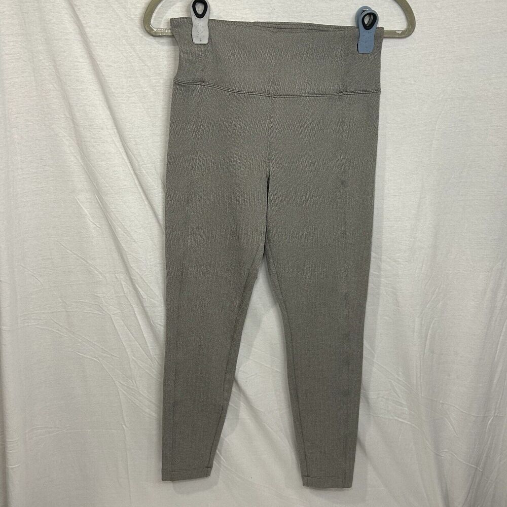 Athleta Delancey Herringbone Tight Legging Moto Gray Zip Back Pockets Size small